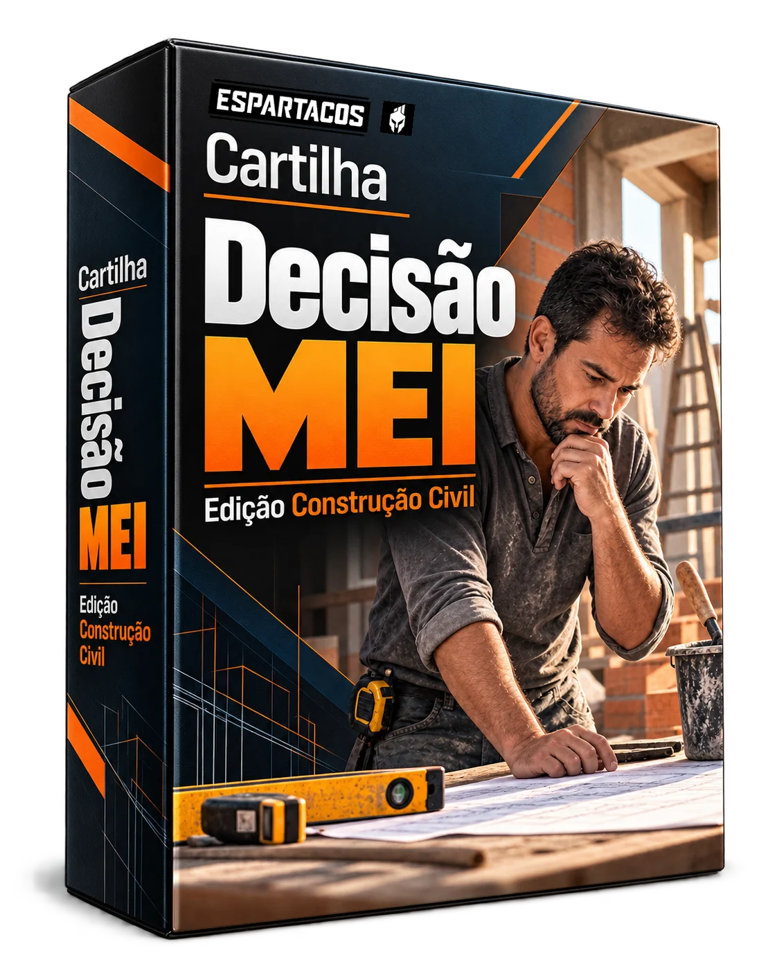 Mockup da Cartilha Decisão MEI — Edição Construção Civil com a marca Espartacos
