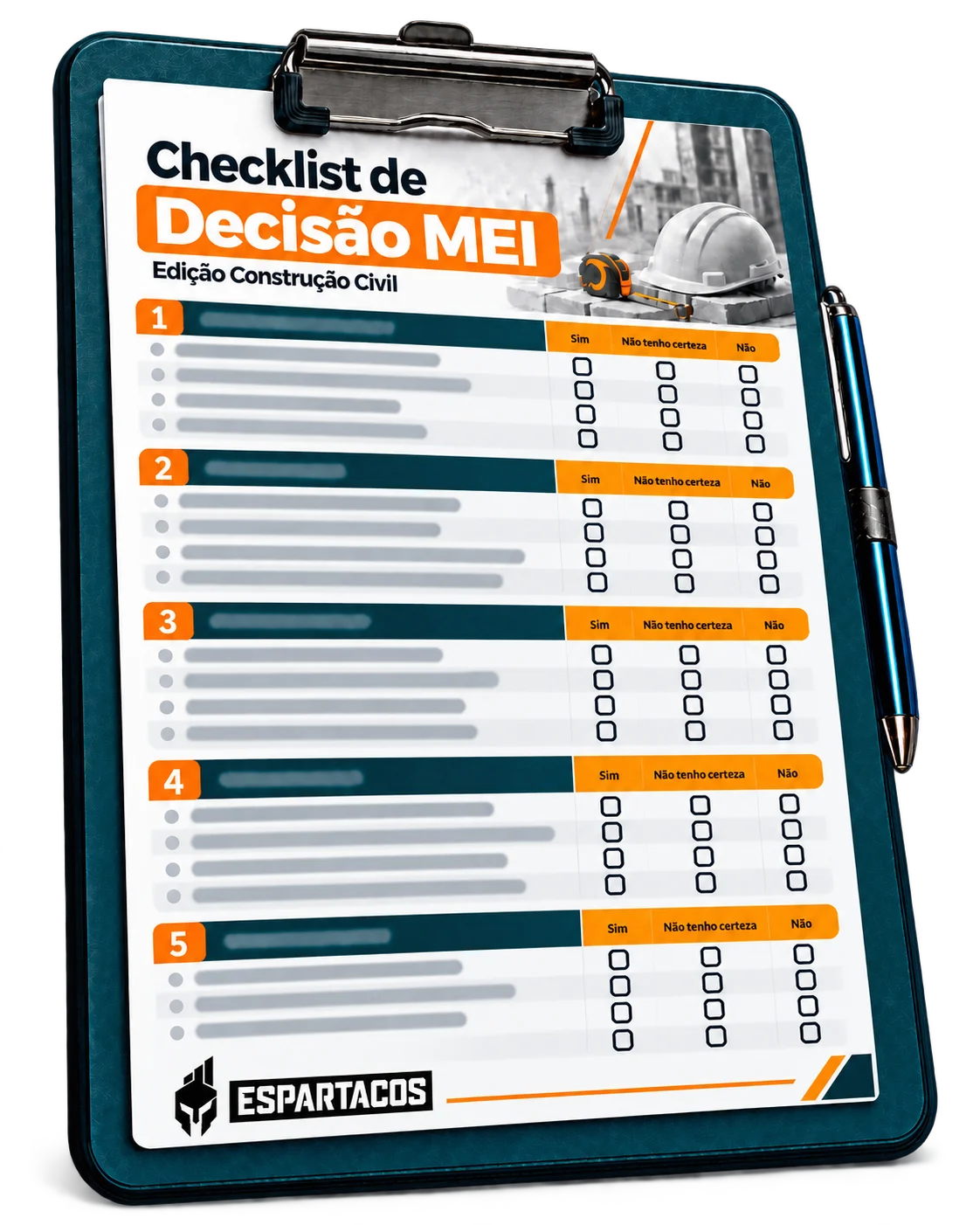 Mockup do Checklist de Decisão MEI com a marca Espartacos em uma prancheta