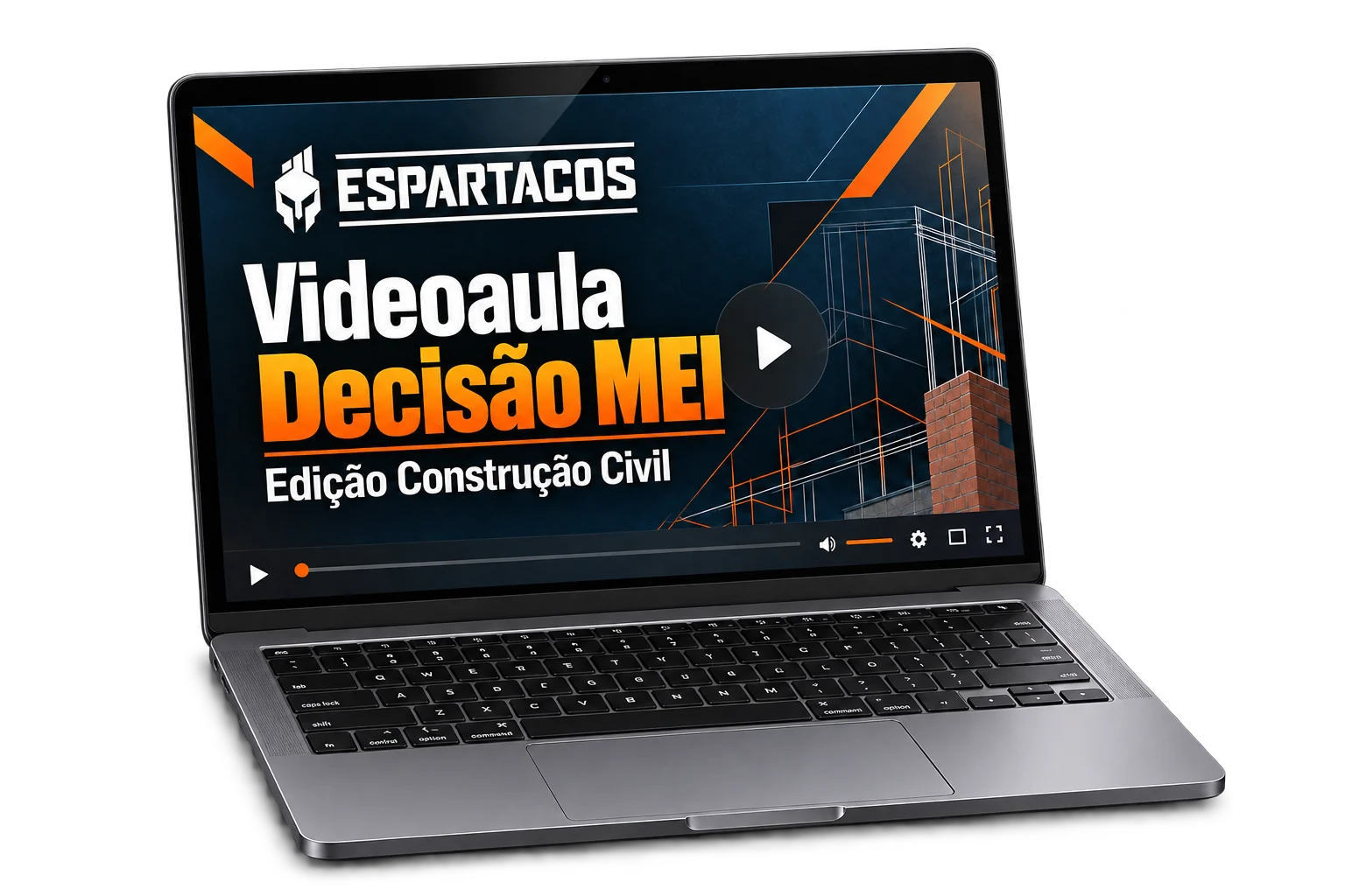 Mockup da Videoaula Decisão MEI — Edição Construção Civil em um notebook
